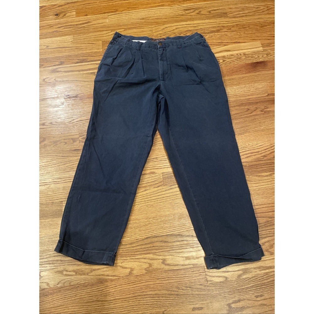 Vintage Abercrombie & Fitch Pleated Cuffed Chino Pants Navy Blue Size 36x30